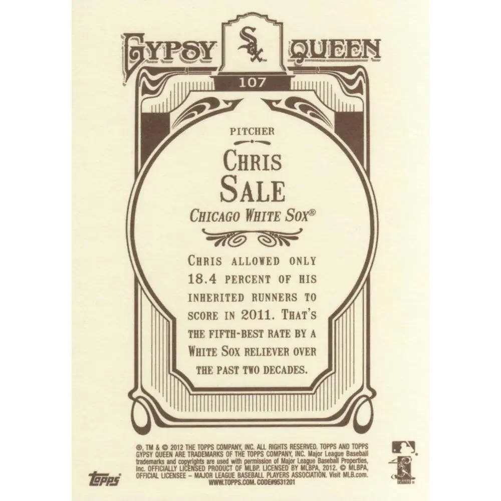 2012 Topps Gypsy Queen Chris Sale # 107 Chicago White Sox